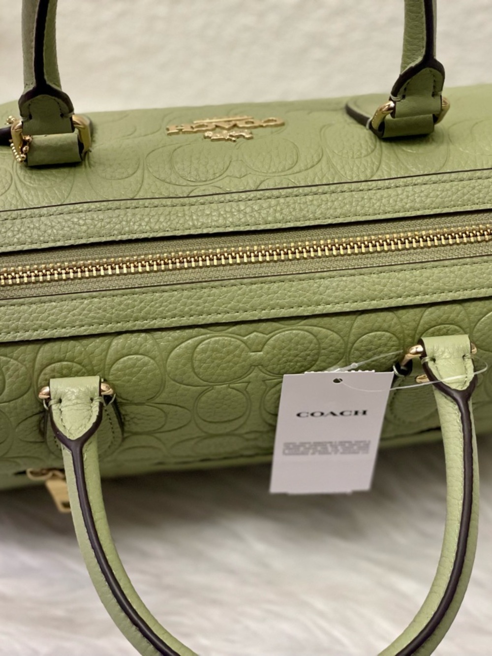 Coach Rowan Satchel Bag Signature Leather In Pistachio CEW03/Gold/Pistachio - Picture 7 of 13
